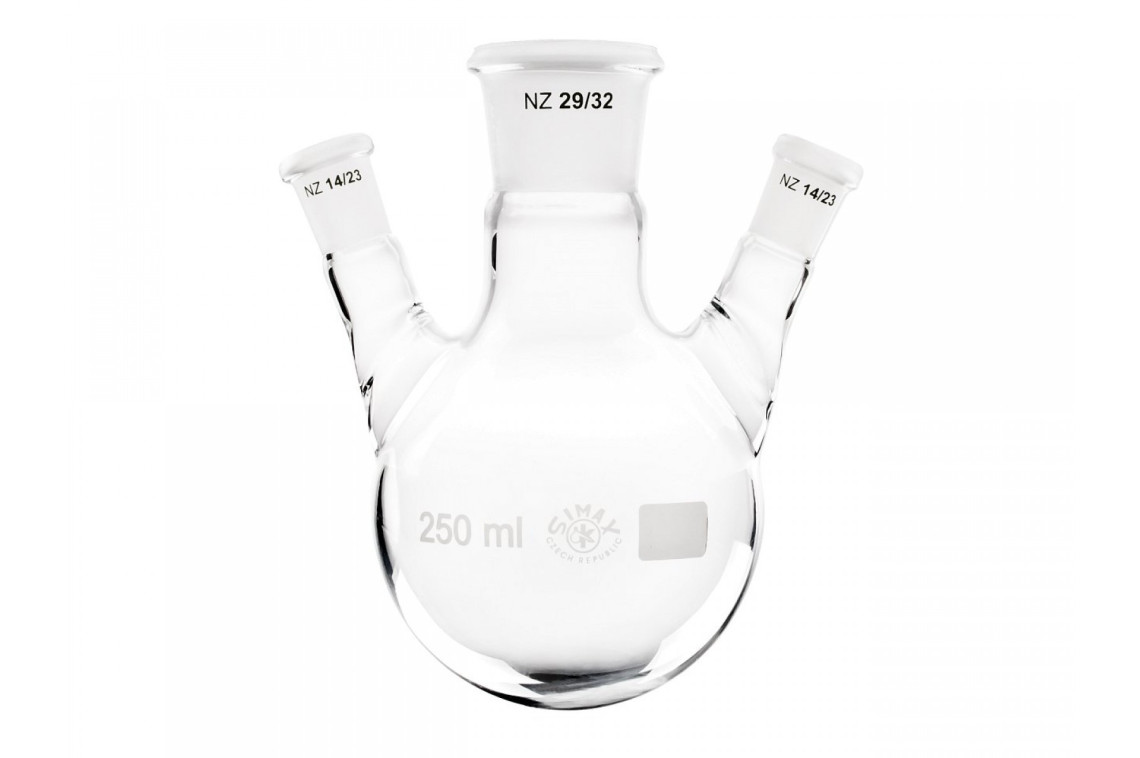 baňka destilační s kulatým dnem 4000 ml NZ 45/40, 2 postr.šikmé tubusy NZ 14/23 a NZ 29/32