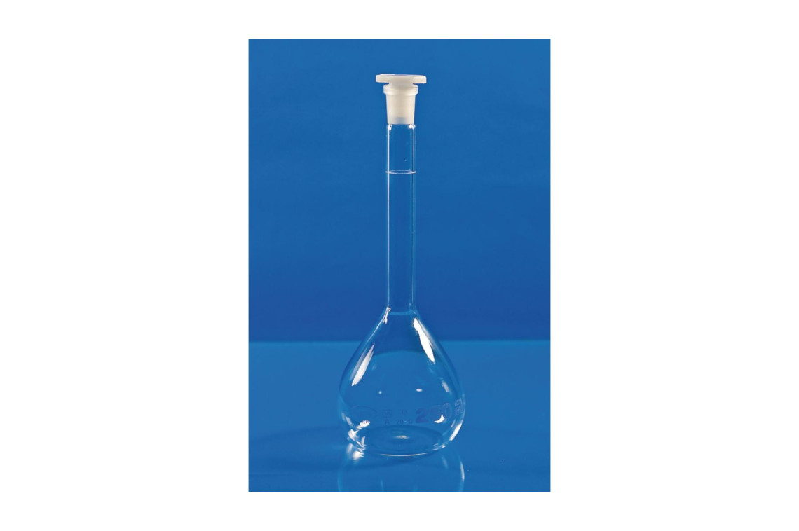 baňka odměrná zábrusová 200 ml, tř.B, plastová zátka