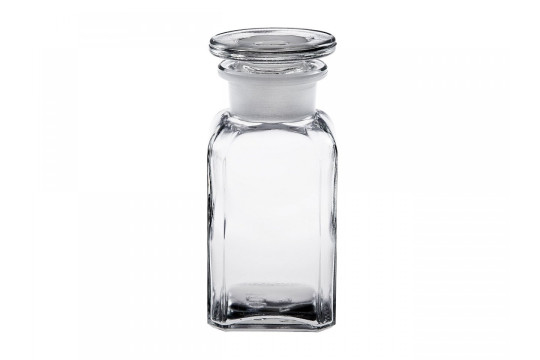 láhev reagenční zabroušená hranatá (vojenská), 250 ml, čirá