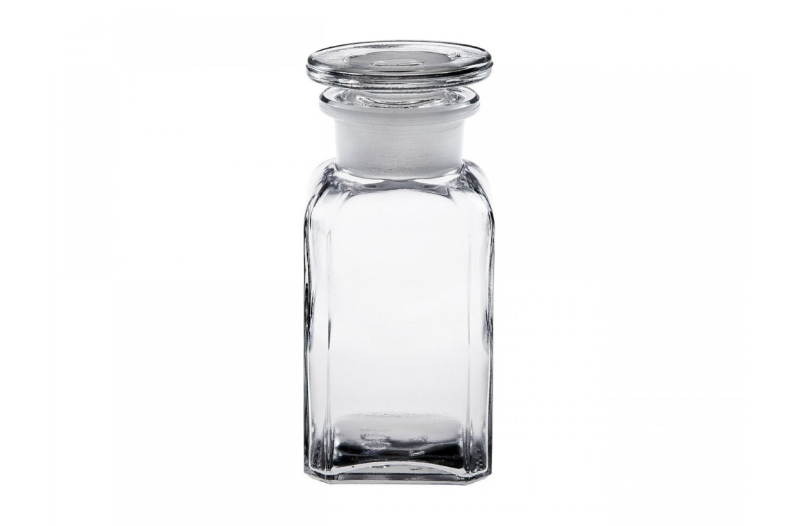 láhev reagenční zabroušená hranatá (vojenská), 250 ml, čirá