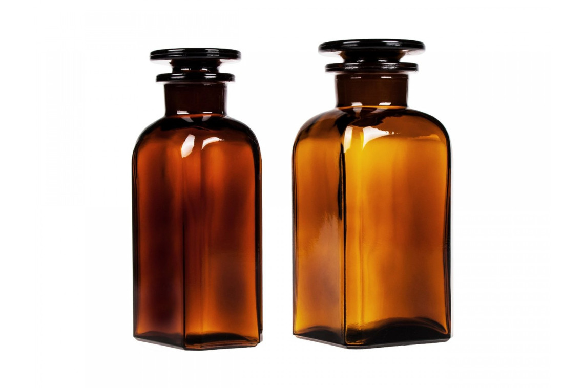 láhev reagenční zabroušená hranatá (vojenská), 250 ml, hnědá